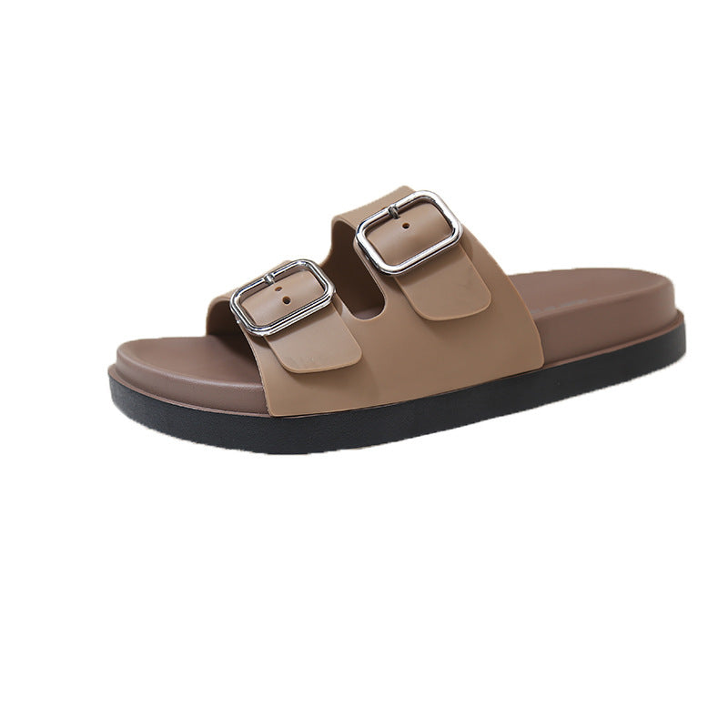 Thick sole sandals and slippers for women summernew arrival birkenstock shoes lazy outwearnon-slip one-line slippers fashion square buckle easiest for match women