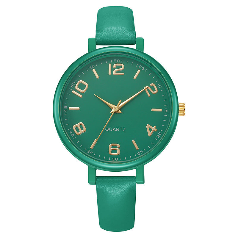 Vintage casual women's thin leather strap watch - elegant, classic, digital-inspired, niche style, student quartz wristwatch