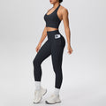 New women's solid color brushed halter tank top and pocket pants yoga set - two-piece activewear for running and fitness