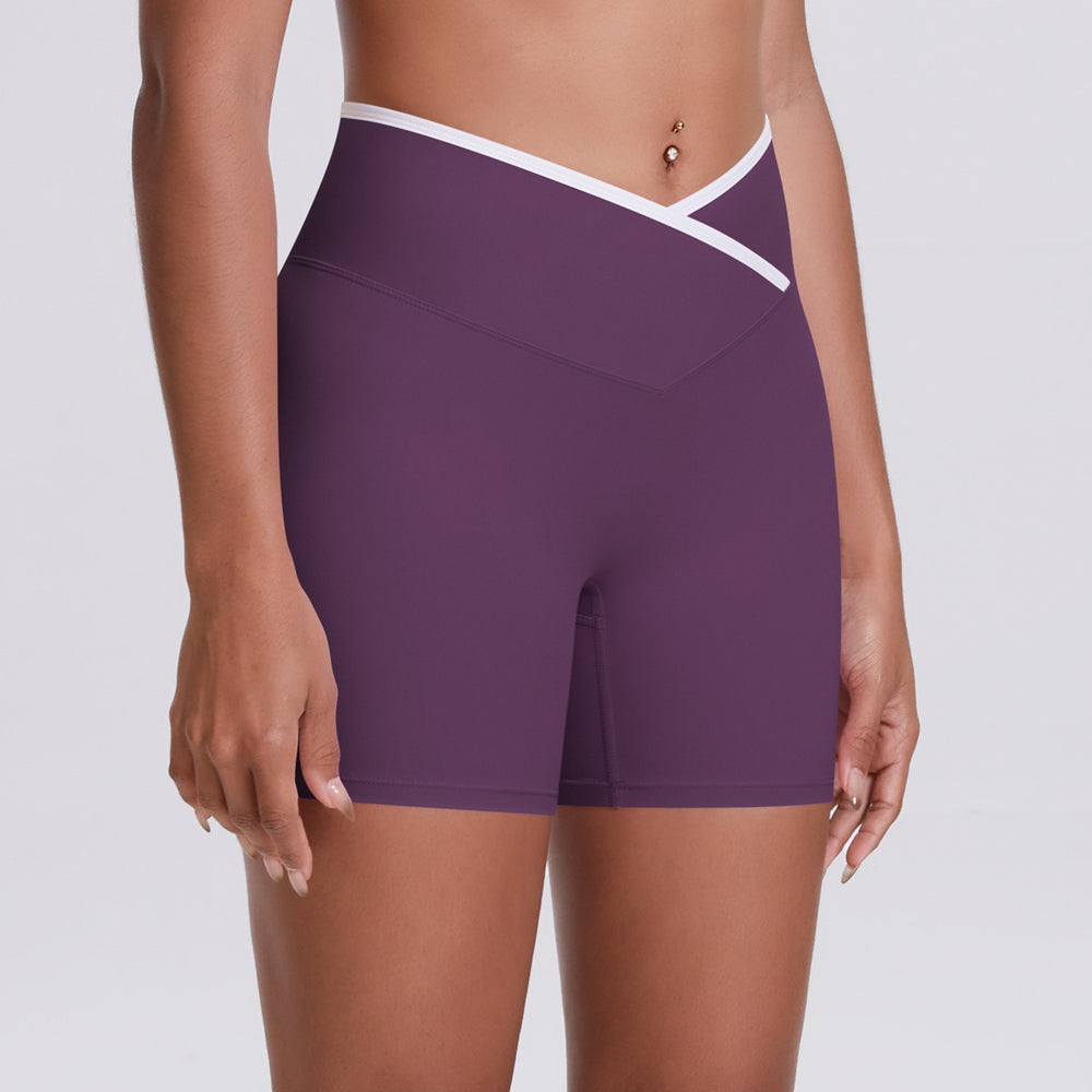 new arrivalfashioncontrast color cross tight high waist yoga shorts sports running fitness three-point yoga pants for women