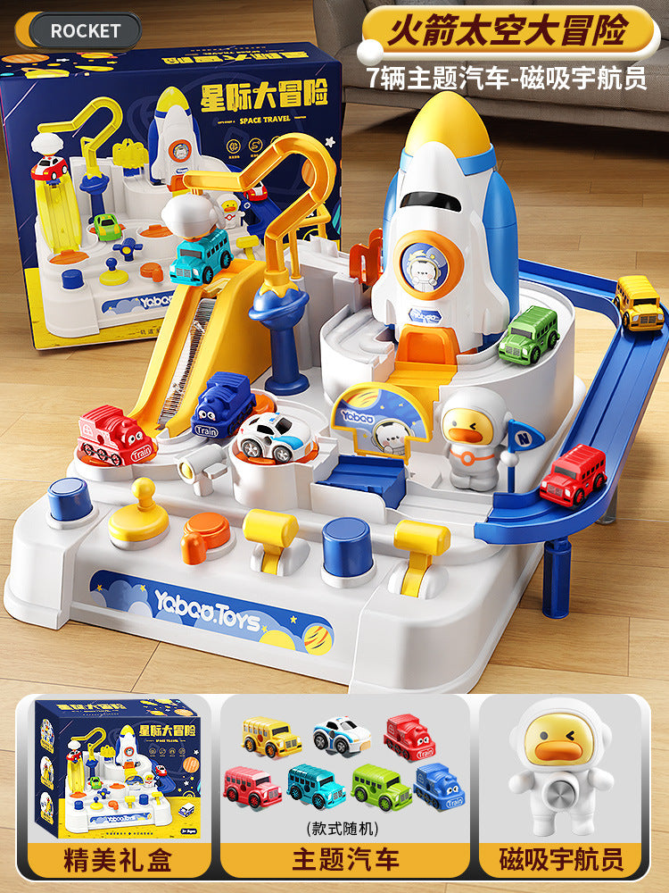 Kids' rocket space adventure challenge: boy's track car toy, mini car building parking garage puzzle - wholesale