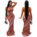C7727 cross-border    new women's casual printed ripple dress summer maxi dress