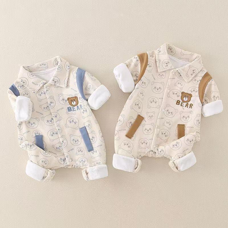 Baby outwear double-layer autum clothes baby onesie newborn spring khaki outwear clothes spring & fall crawling clothes