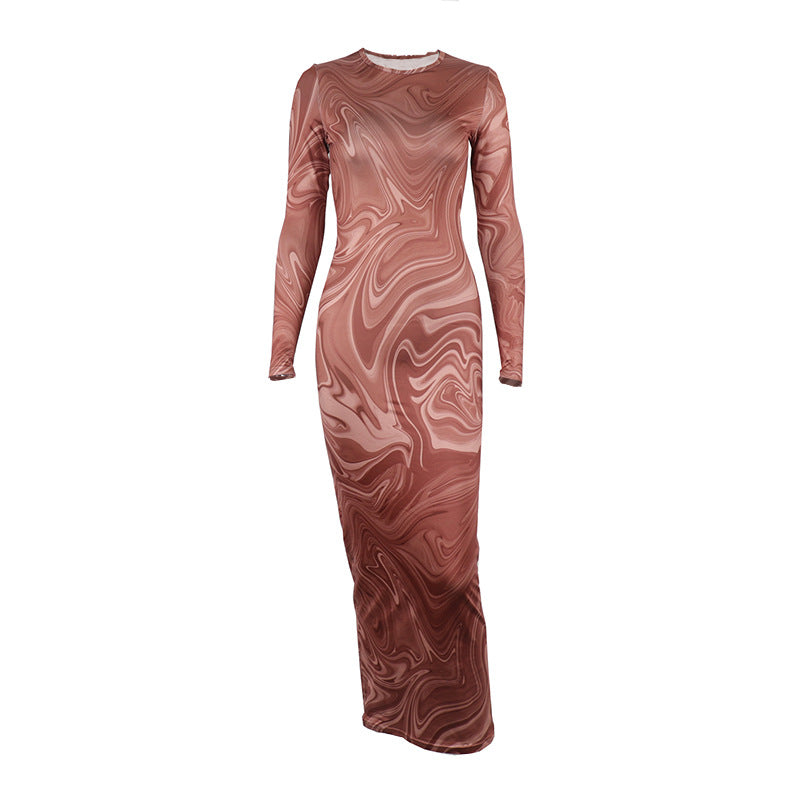 Fashion style tight mid-length dress round neck short sleeve long sleevesprinting hip pullover dressfashionelegant