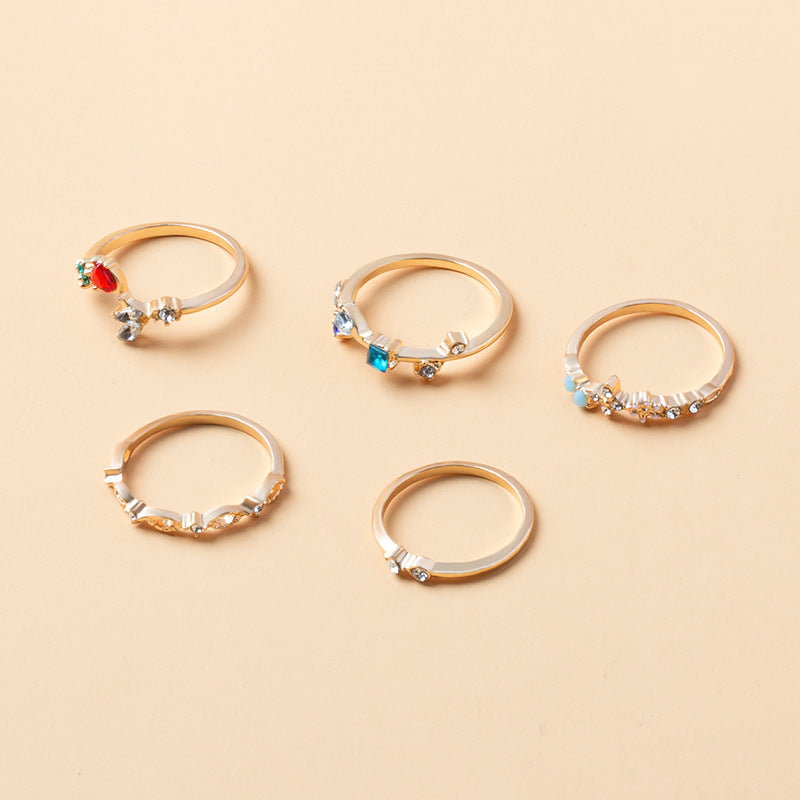 Open gold-plated flower ring set wholesale cross-border alloy jewelry niche diamond-set pair of rings for women diamond