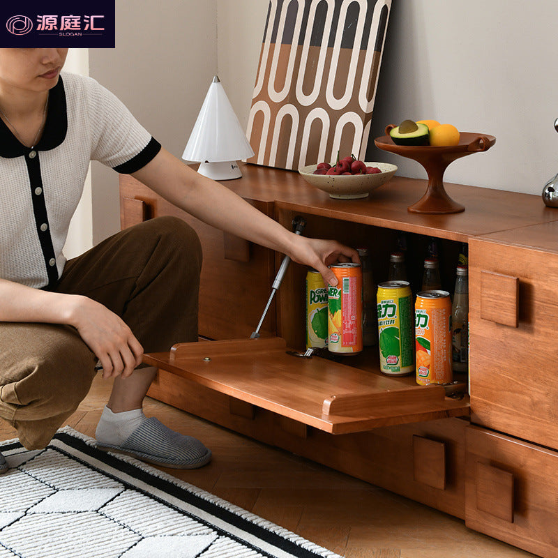 All solid wood tv cabinet module combination living room small apartment storage cabinet all-in-one medieval black carmen cabinet