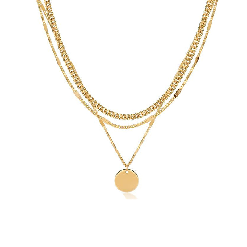 Brass real gold plated european and american cross-border hot selling minimalist twisted circle pendant fashion necklace for women - three layers
