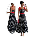 Women's french chic polka dot color block patchwork a-line maxi slip dress - perfect for dates & vacations