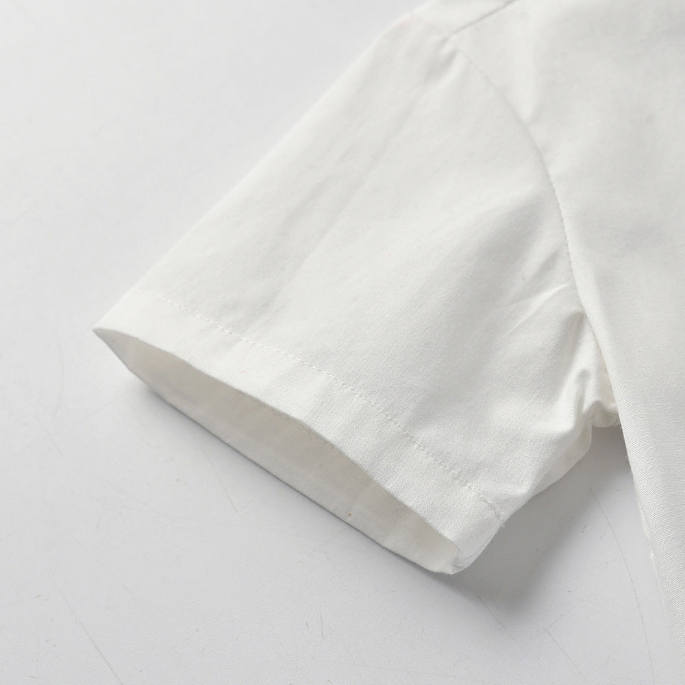 New classic boys' short-sleeve white cotton shirt - lightweight summer style for kids, perfect for performances, school uniforms, and elementary school students (sizes for mid-to-large children)
