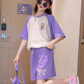 Girls' summer outfit set : new stylish and trendy summer clothes for kids, big girls' sporty summer short sleeve and shorts set