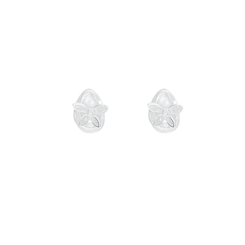 Irregular thick silver butterfly stud earrings for women, brushed metal exquisite zircon earrings, unique and beautiful elegant fashion earrings
