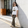 Girls' two-piece summer outfit: lightweight casual leopard print fashion set for girls,  new short-sleeve printed set