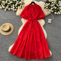 French fashion stand collar lantern sleeve tie-waist dress - slimming, elegant, sparkling ruffle hem maxi dress