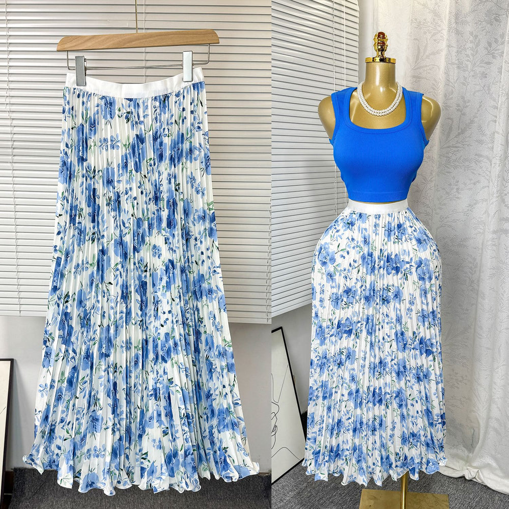 New arrival elastic waist high waist floral sweeteasiest for match a-line skirt women's medium longprintingpleated skirt
