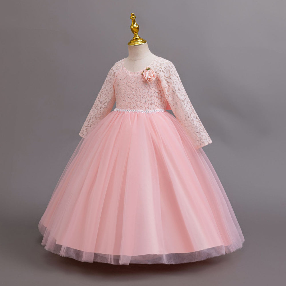 Exportlong sleeveskids dress lace princess dress female flower girl piano performance dress flower girl