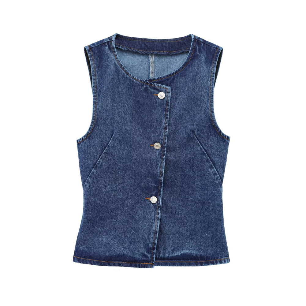 Amazon  fashion cross-border women's clothing  new denim sleeveless vest fashion wide leg denim suit