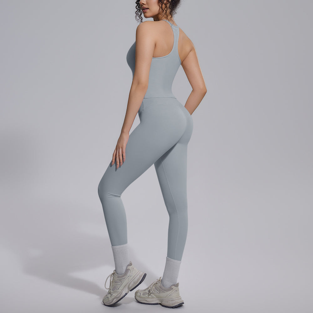 New arrival cross-border fashion double-sided brocade i-shaped beautiful back yoga suit sports running fitness running two-piece set for women