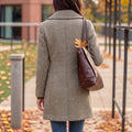 Fashionfall and winter style women's outwear herringbone pattern large lapel single breasted flap pocket pants design slimming lookwoolen coat supply
