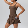 fashion nude fake two-piece sports dress fashion tape pocket bottom outdoor running fitness tennis skirt