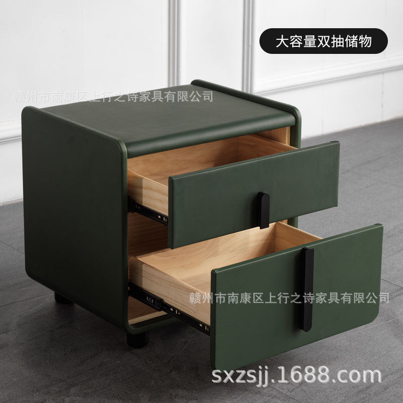Minimalist modern bedside table - nordic italian style, minimalist leather storage nightstand, light luxury bedroom drawer furniture organizer