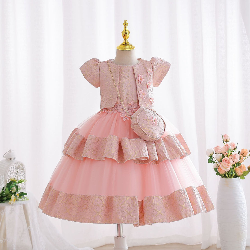 new arrival: double-layered gold lace children's formal dress, princess gown, flower girl dress, kids' dress