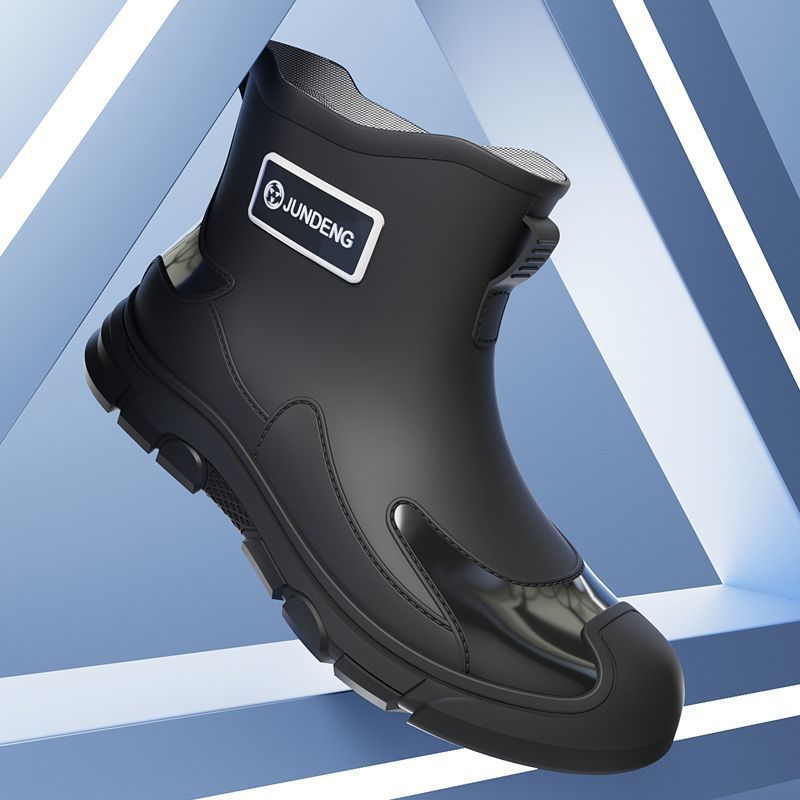 Short fashionmen's abrasion resistant kitchen fishing rain boots men's waterproof rain shoes non-slip work site rubber shoes heattech