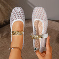 Exportplus size spring and summer new arrival soft bottom breathable mesh flats women's flatscut out metal chain casual mesh shoes