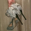 2025 spring/autumn new crystal rhinestone silver bow high heels women's stiletto high heels premium bridesmaid french wedding shoes