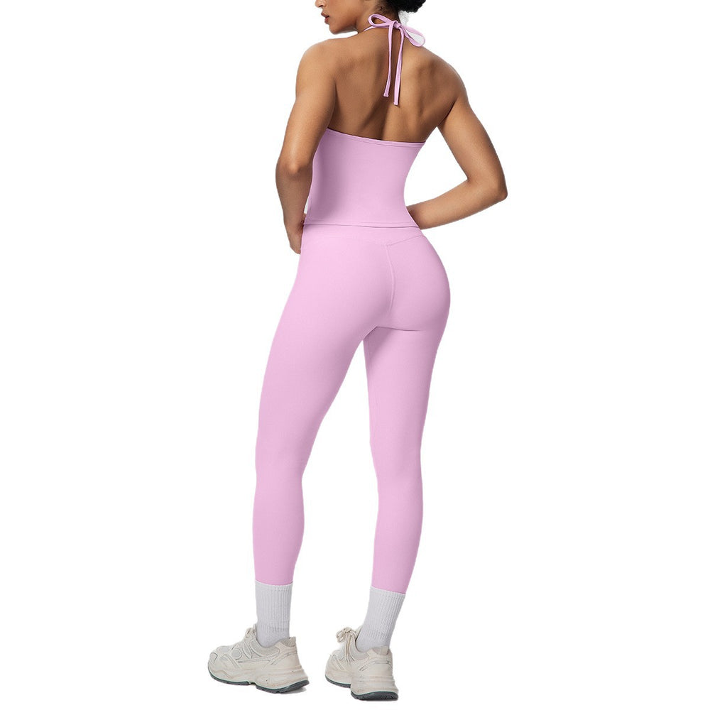 Strappy tank top high-waisted butt-lifting tight yoga set - quick-dry activewear for outdoor leisure, running, and fitness