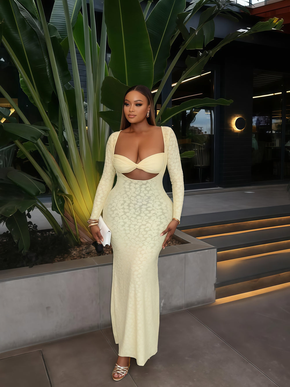 European and american cross-border women's fashion:  autumn new collection - solid color long sleeve bandeau bodycon elegant maxi slip dress