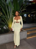 European and american cross-border women's fashion:  autumn new collection - solid color long sleeve bandeau bodycon elegant maxi slip dress