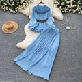 French work clothing style purple lantern sleeve waist pleated skirt for women autumelegantfashiontwo-piece set