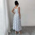 Hot-selling independent station cross-border women's clothing sweet square neck dresssummer floral design suspender slit long skirt