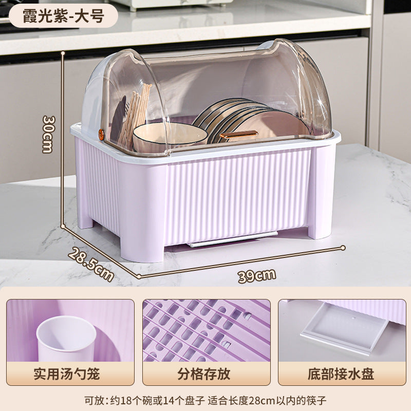 Golden Cat Kitchen Drain Cupboard with Lid Bowl Box Dishes Plates Chopsticks Cutlery Household Shelves Storage Box