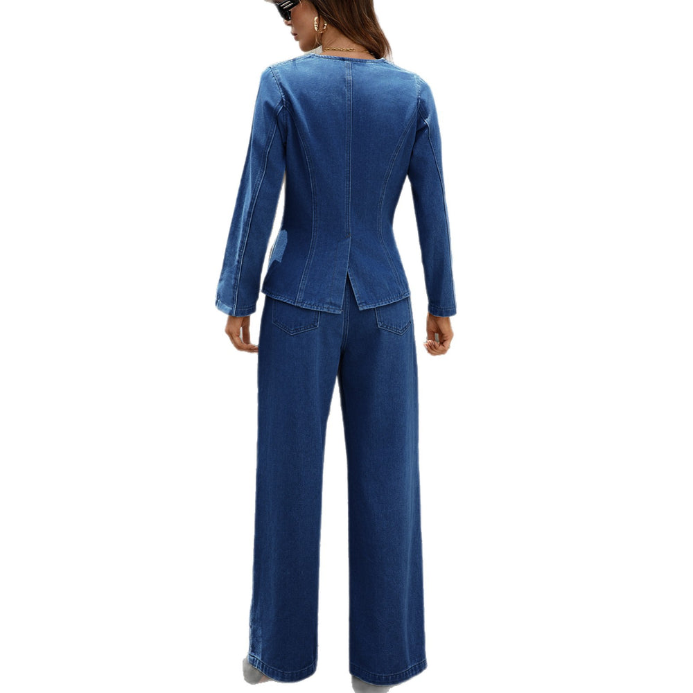 Fashion cross-border foreign trade  independent station new style washed new long-sleeved fashion casual denim pants suit
