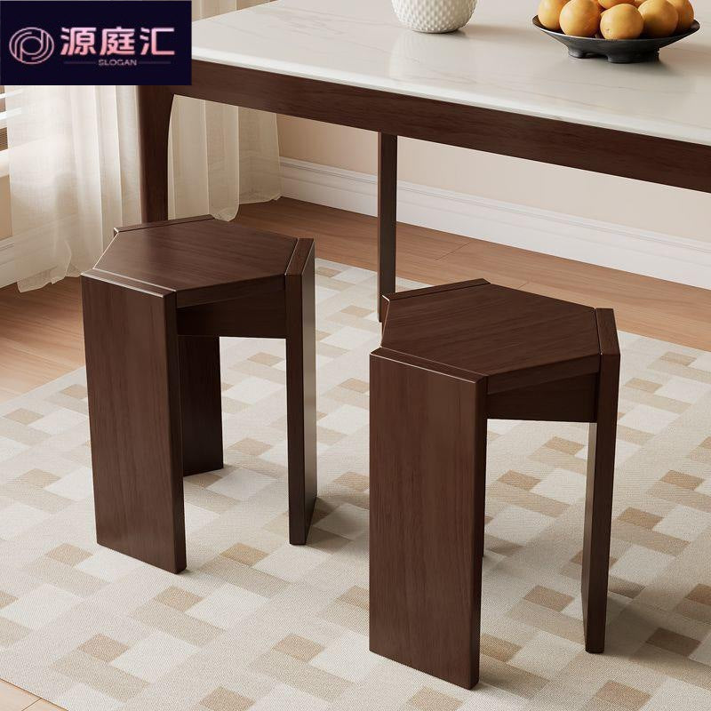 Stackable solid wood stool - modern minimalist hexagon design - lightweight & luxe storage ottoman - perfect for home & dining
