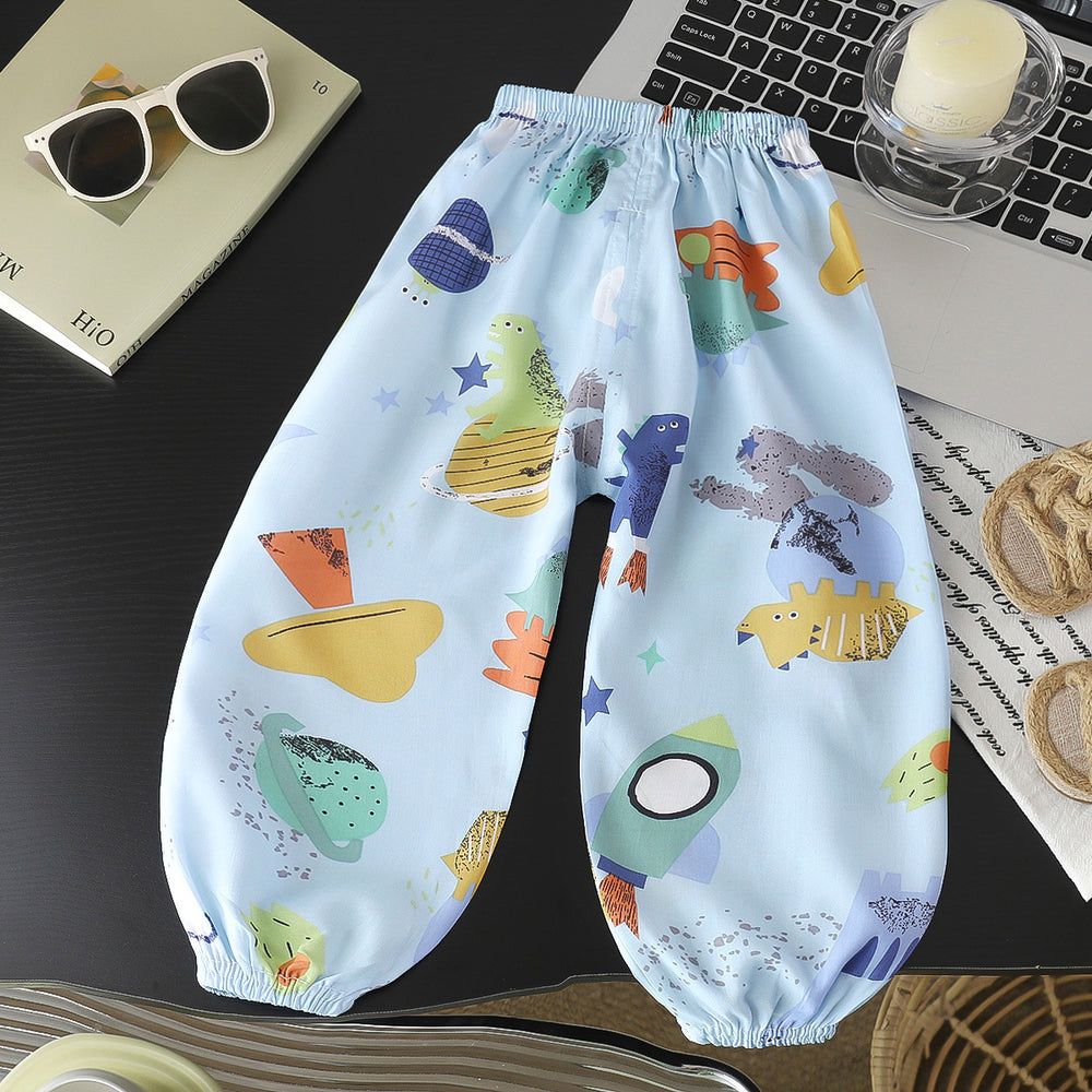 Summer kids cotton silk anti-mosquito pants baby casual nine-point pants boys cotton silk pants girl thin bloomers