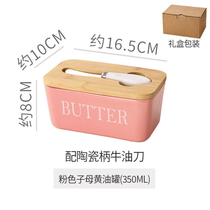 ceramic butter box with matcha knife rectangular for home cheese fresh-keeping sealed jar butter ceramic storage box
