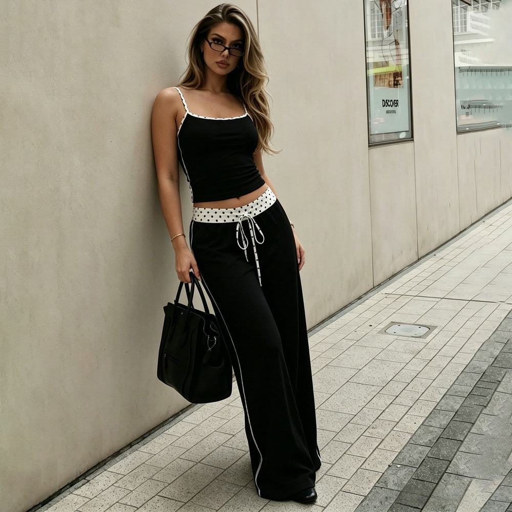 European and american cross-border women's fashion:  summer new sleeveless camisole sexy tank top drawstring polka dot slim-fit pants