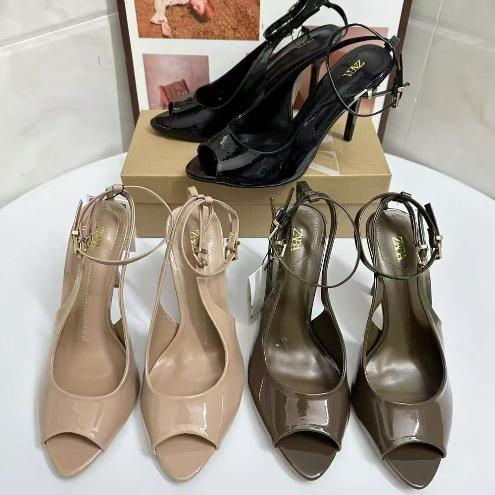 Za2025autumnew arrival high-heeled fish mouth sandals plus size daily outing easiest for match high-heeled open-toe sandals women's shoes