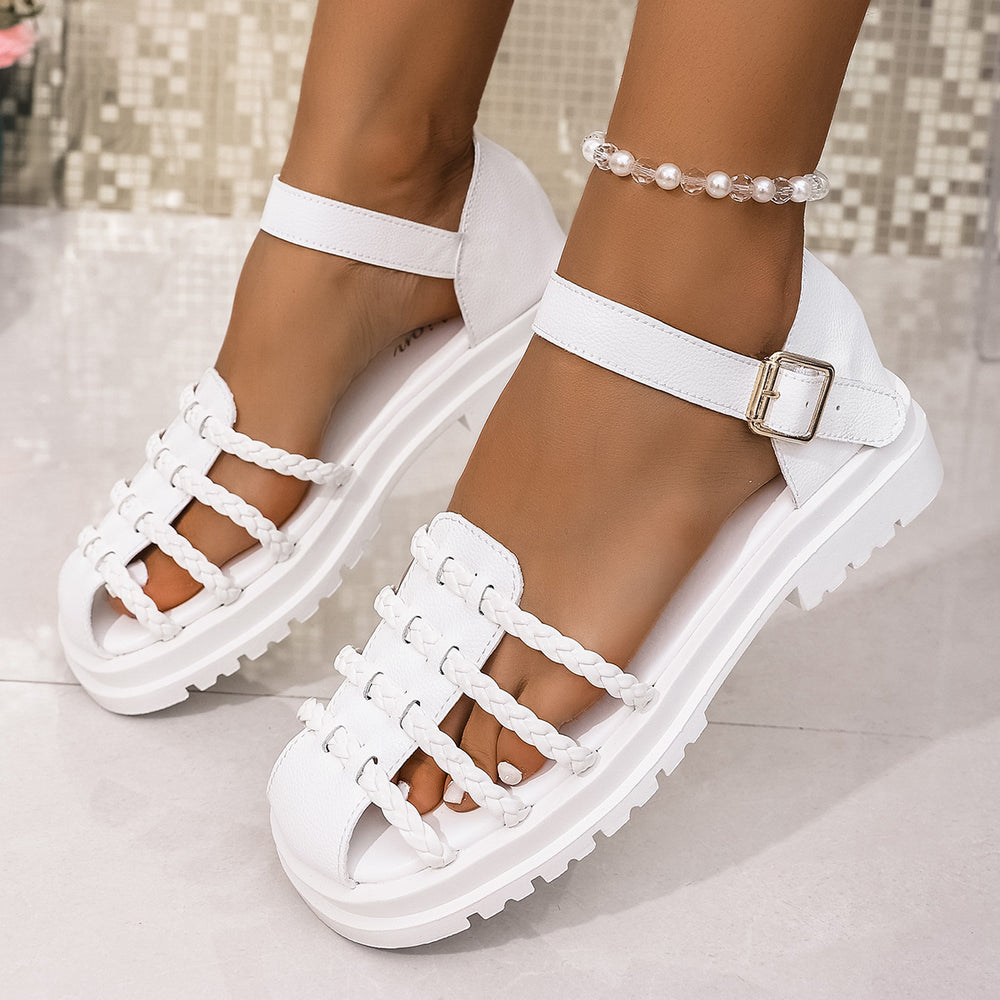 retro woven open-toe sandals women's shoes  new summer beach vacation soft sole brown roman sandals