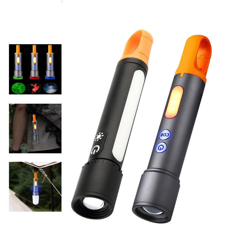 LED white laser with side light Type-C charging multi-function camping aluminum alloy telescopic zoom mini flashlight
