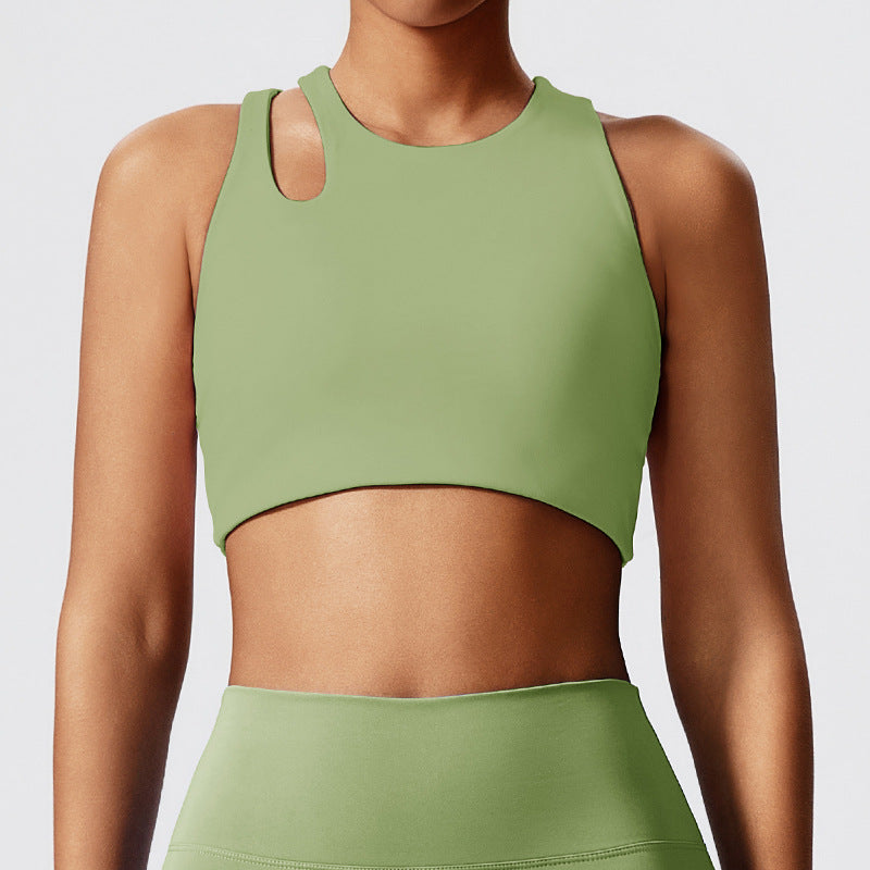 Eco-friendly recycled fabric cutout sexy yoga top with padded bra, wearable cross-back tank top, fitness activewear