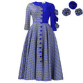 D598 women's foreign trade cross-border new fashion elegant round neck three-quarter sleeve printed patchwork african dress
