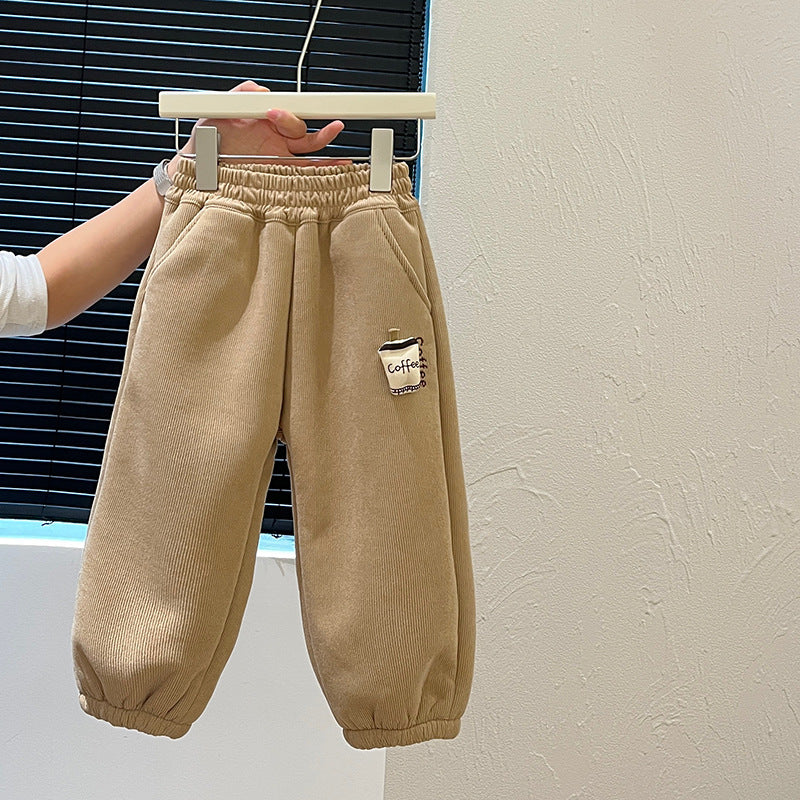 Girls' fall/winter fleece-lined thickened casual pants, baby girls' warm outerwear sweatpants, fashionable casual cotton pants, trendy children's clothing