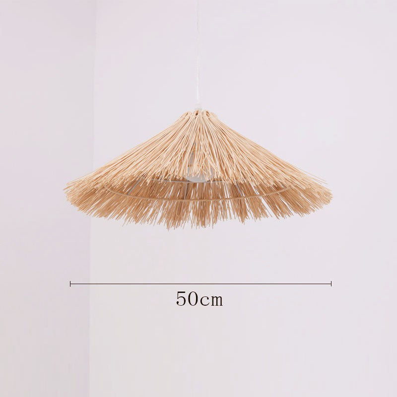 Vintage rattan straw hat chandelier rattan art round bird's nest Chinese pastoral hotel restaurant agritainment bed and breakfast straw hat lamp