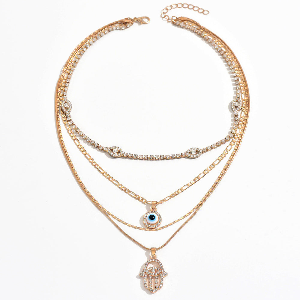 hot-selling retro exaggerated sense of design devil's eye pendant necklace fashionable multi-layer diamond-encrusted ins clavicle chain