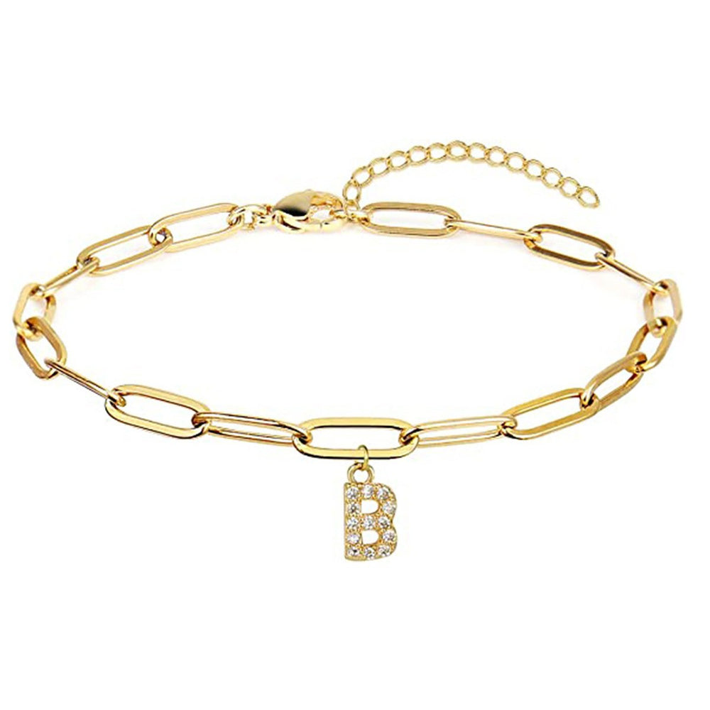 Exportnew arrival paper clip chain letter pendant bracelet anklet fashionfashion diamond letter anklet bracelet for women