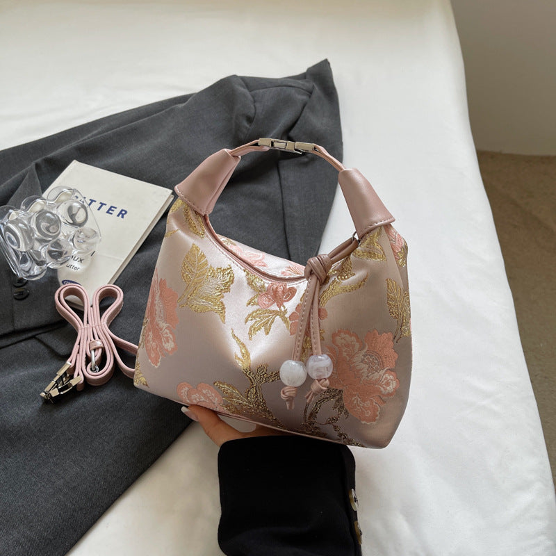 New Chinese style embroidered bag women's 2025 new fashion foreign style one shoulder messenger bag printed portable dumpling bag