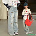 spring/autumn kids' casual fashion straight-leg jeans - girls' stylish dachshund 3d embroidered versatile denim pants